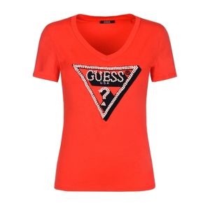 Guess dámské červené tričko s perličkami - S (FICR)